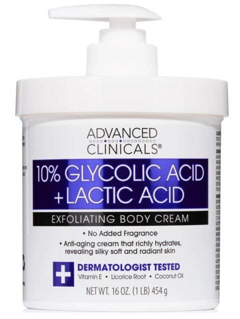 Advanced Clinicals 10% Glycolic + Lactic Acid Exfoliating Cream 16oz / 454g